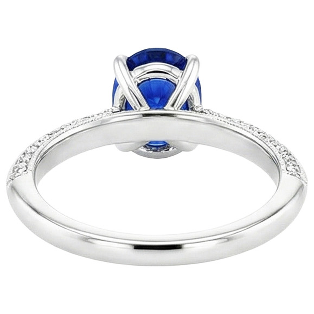 Anello da donna in zaffiro blu stile antico con accenti 5.50 carati