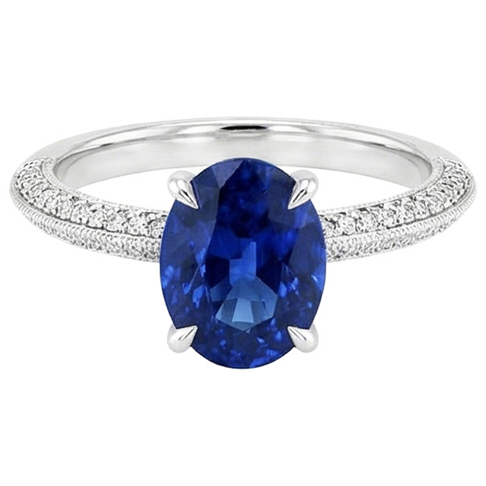 Anello da donna in zaffiro blu stile antico con accenti 5.50 carati