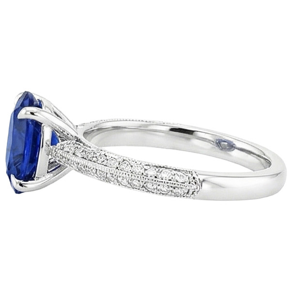 Anello da donna in zaffiro blu stile antico con accenti 5.50 carati