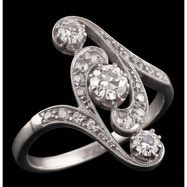 Anello da sposa in stile antico, rotondo, con taglio a miniera, 2,75 carati