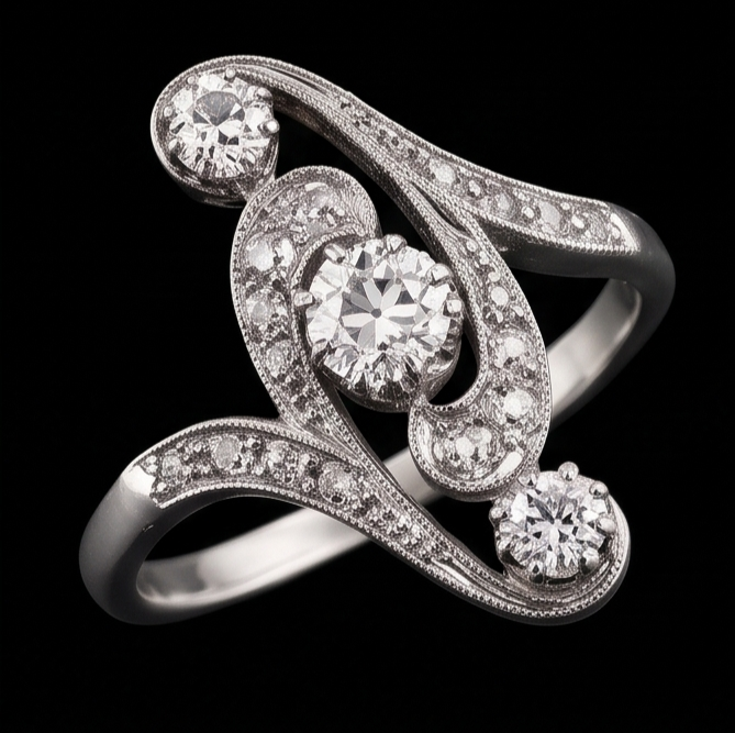 Anello da sposa in stile antico, rotondo, con taglio a miniera, 2,75 carati