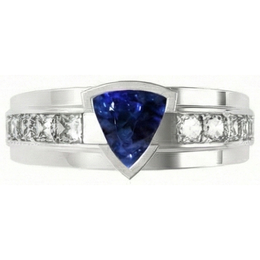 Anello da uomo Channel Set Diamond Trillion 3 ct blu zaffiro