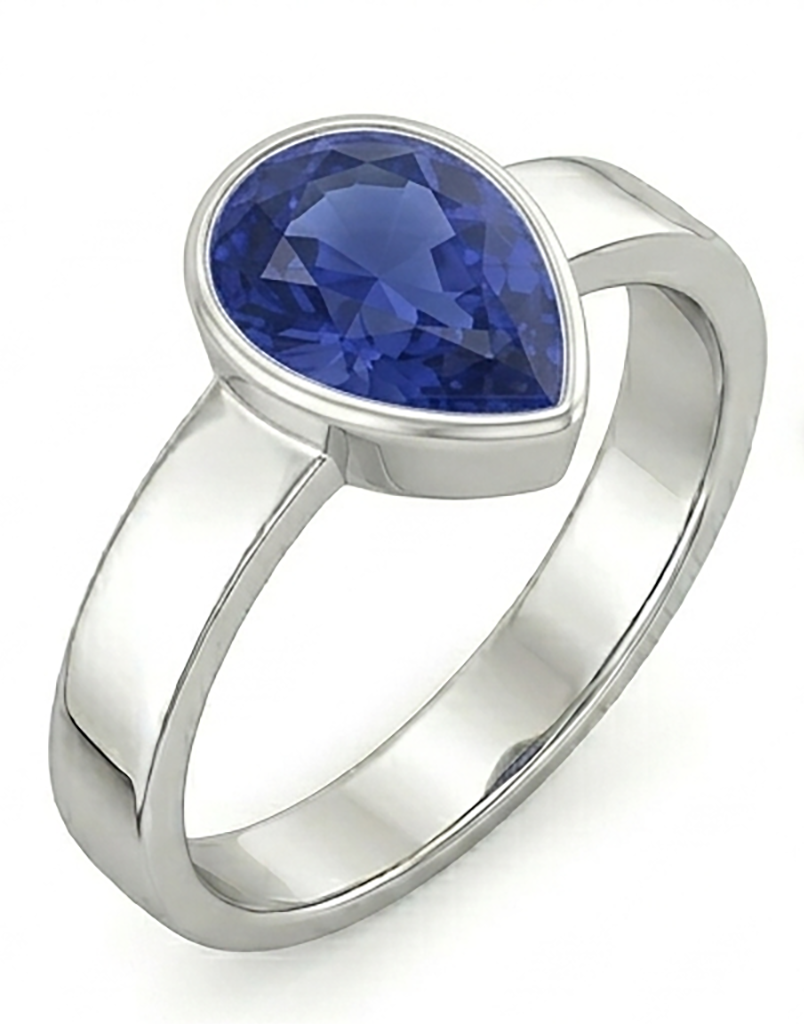 Anello da uomo con castone solitario, taglio a pera, zaffiro blu 2,50 carati