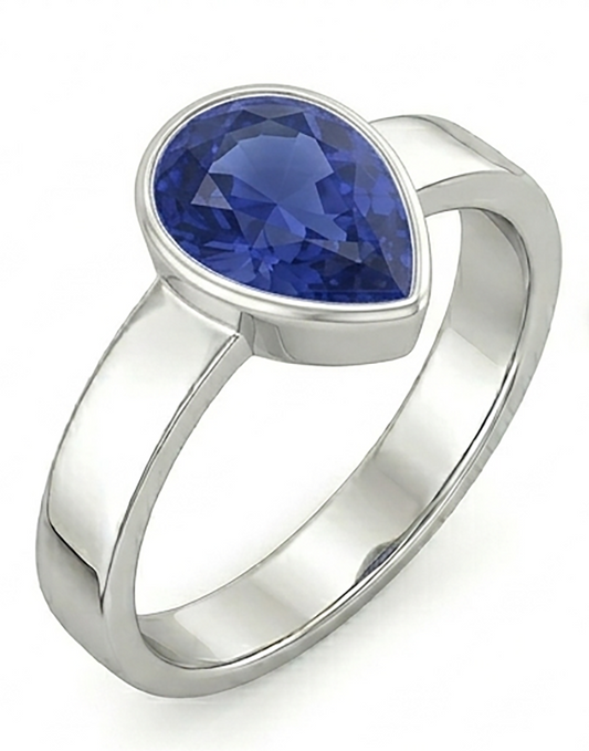 Anello da uomo con castone solitario, taglio a pera, zaffiro blu 2,50 carati