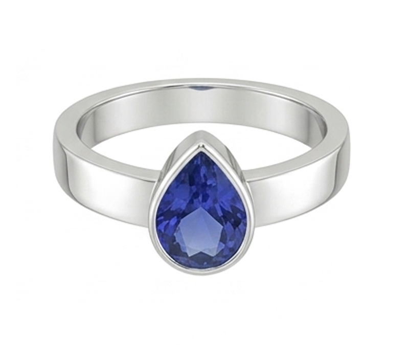 Anello da uomo con castone solitario, taglio a pera, zaffiro blu 2,50 carati