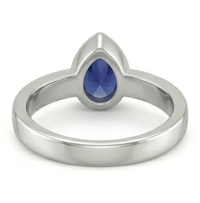 Anello da uomo con castone solitario, taglio a pera, zaffiro blu 2,50 carati