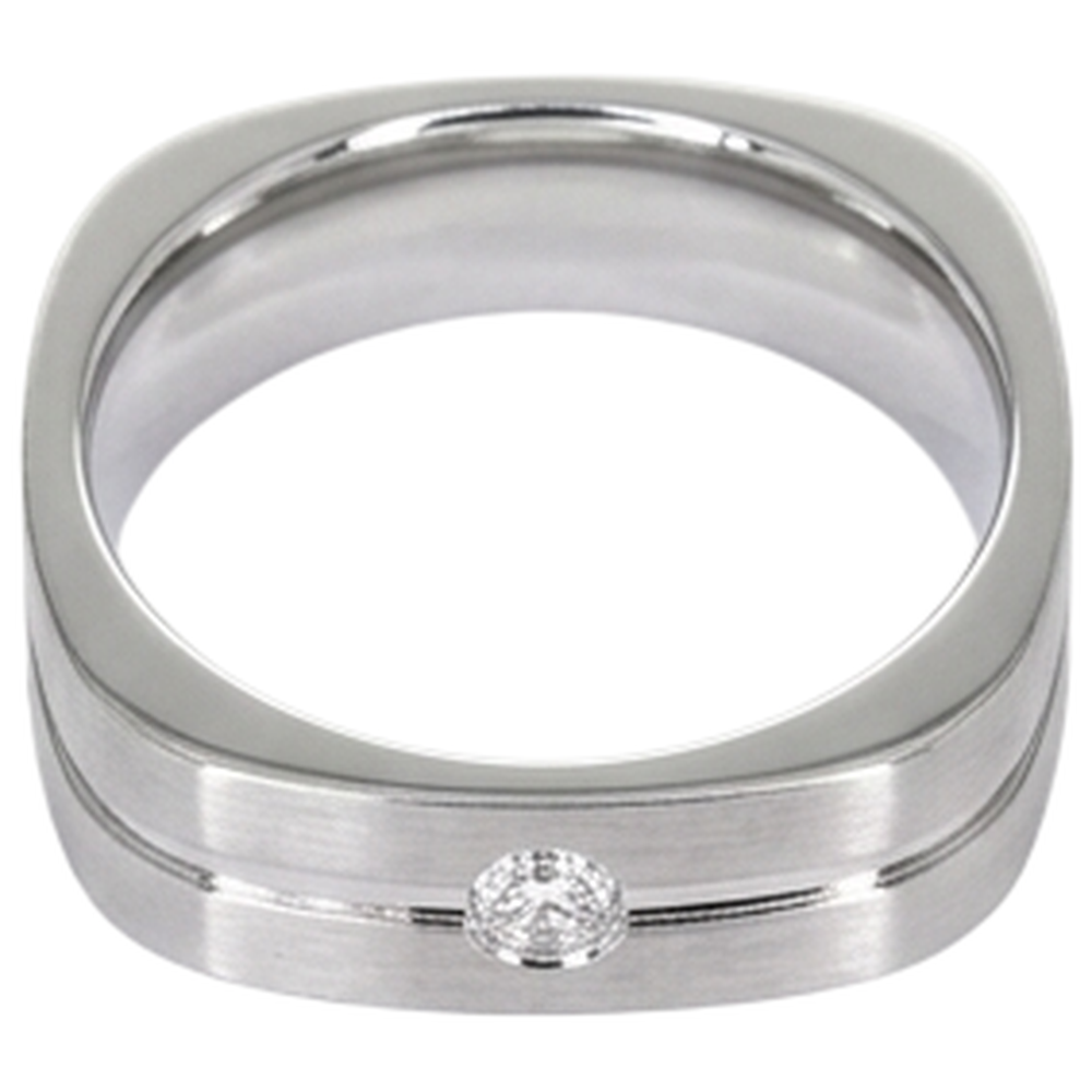 Anello da uomo con diamante rotondo con finitura spazzolata. oro bianco 14K 0.20 carati