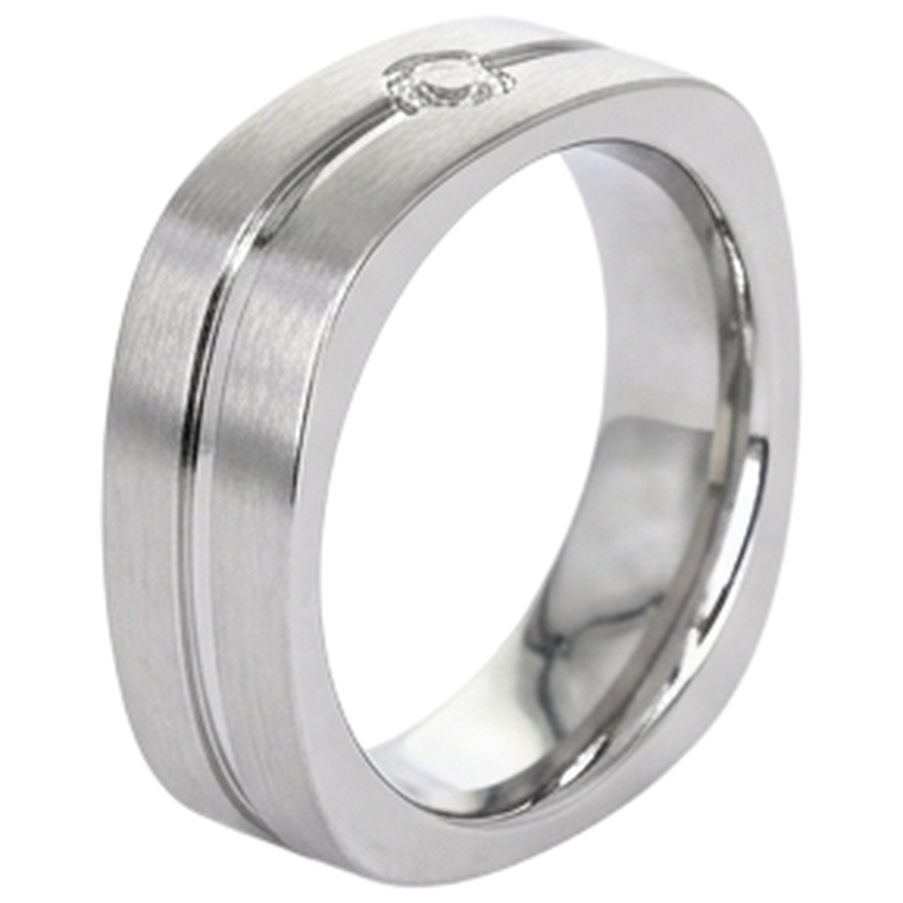 Anello da uomo con diamante rotondo con finitura spazzolata. oro bianco 14K 0.20 carati