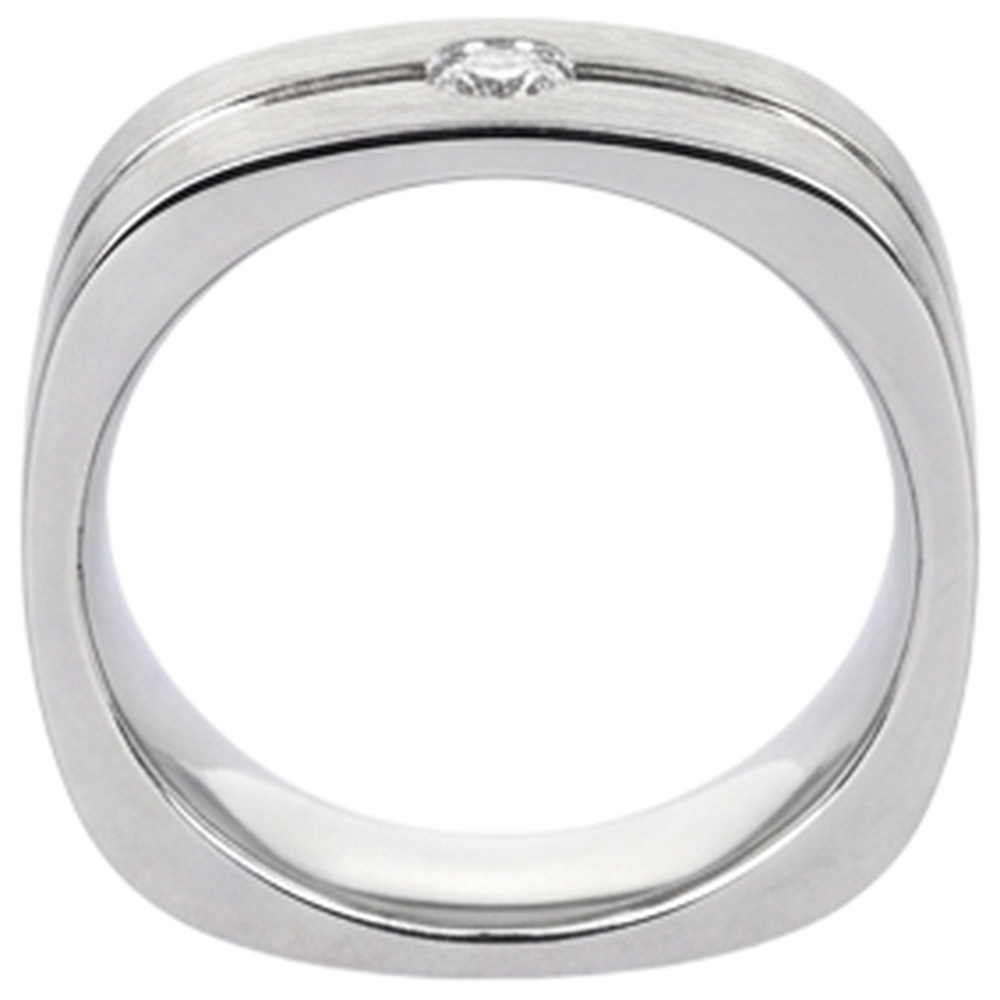 Anello da uomo con diamante rotondo con finitura spazzolata. oro bianco 14K 0.20 carati