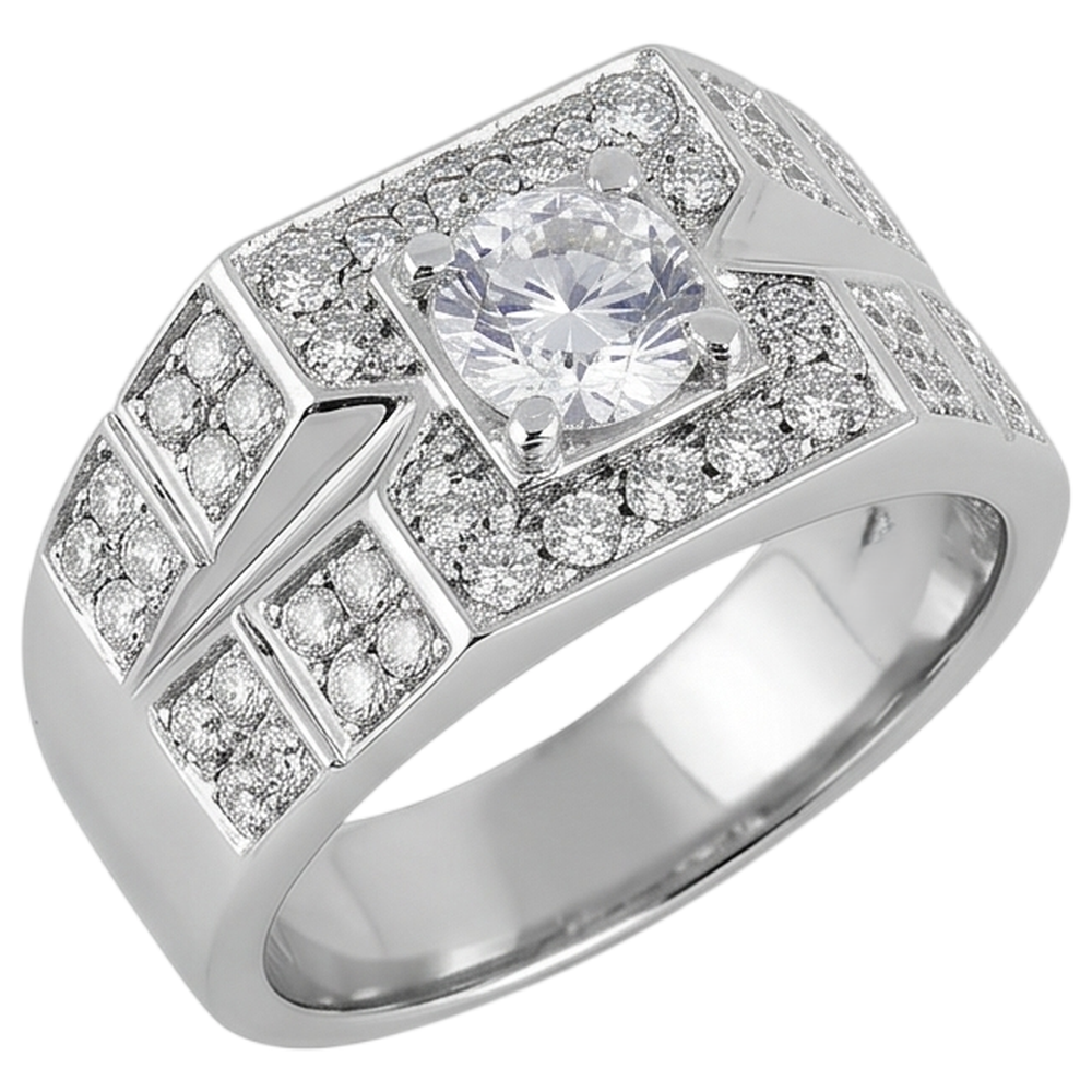 Anello da uomo con diamante rotondo da 3 carati. oro bianco 14K