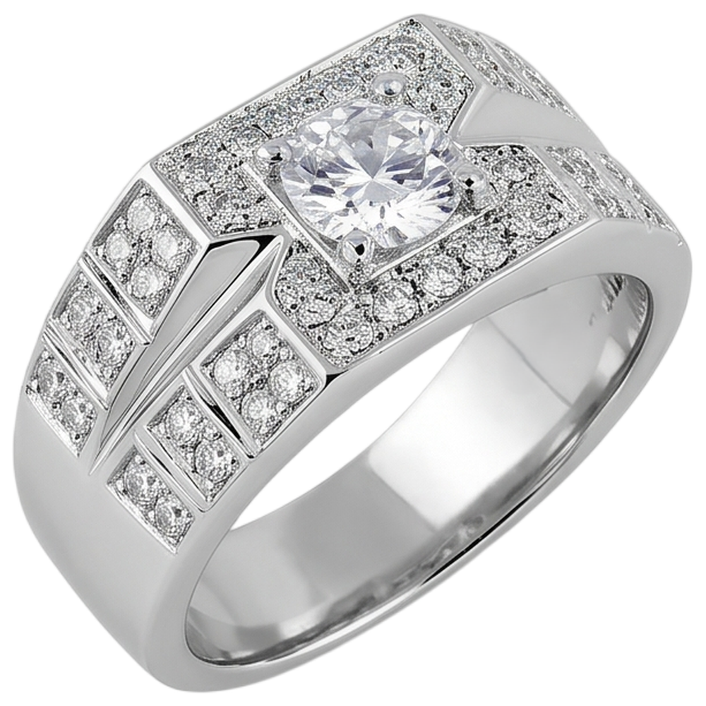 Anello da uomo con diamante rotondo da 3 carati. oro bianco 14K