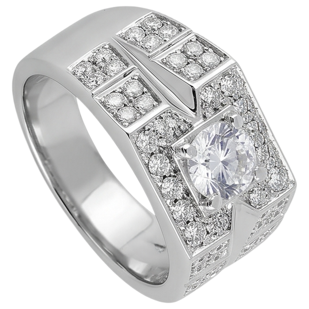 Anello da uomo con diamante rotondo da 3 carati. oro bianco 14K