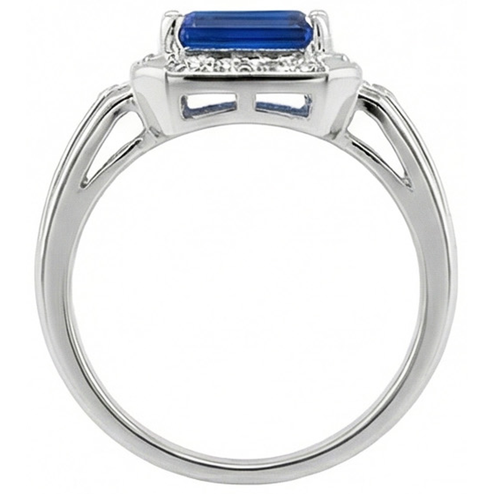 Anello da uomo con diamante zaffiro blu taglio smeraldo con accenti 3.50 carati