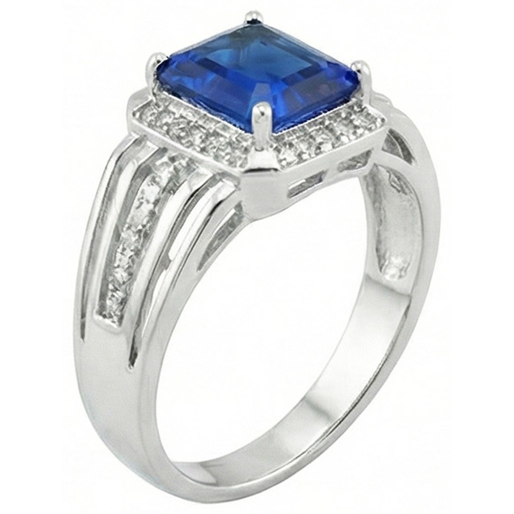 Anello da uomo con diamante zaffiro blu taglio smeraldo con accenti 3.50 carati