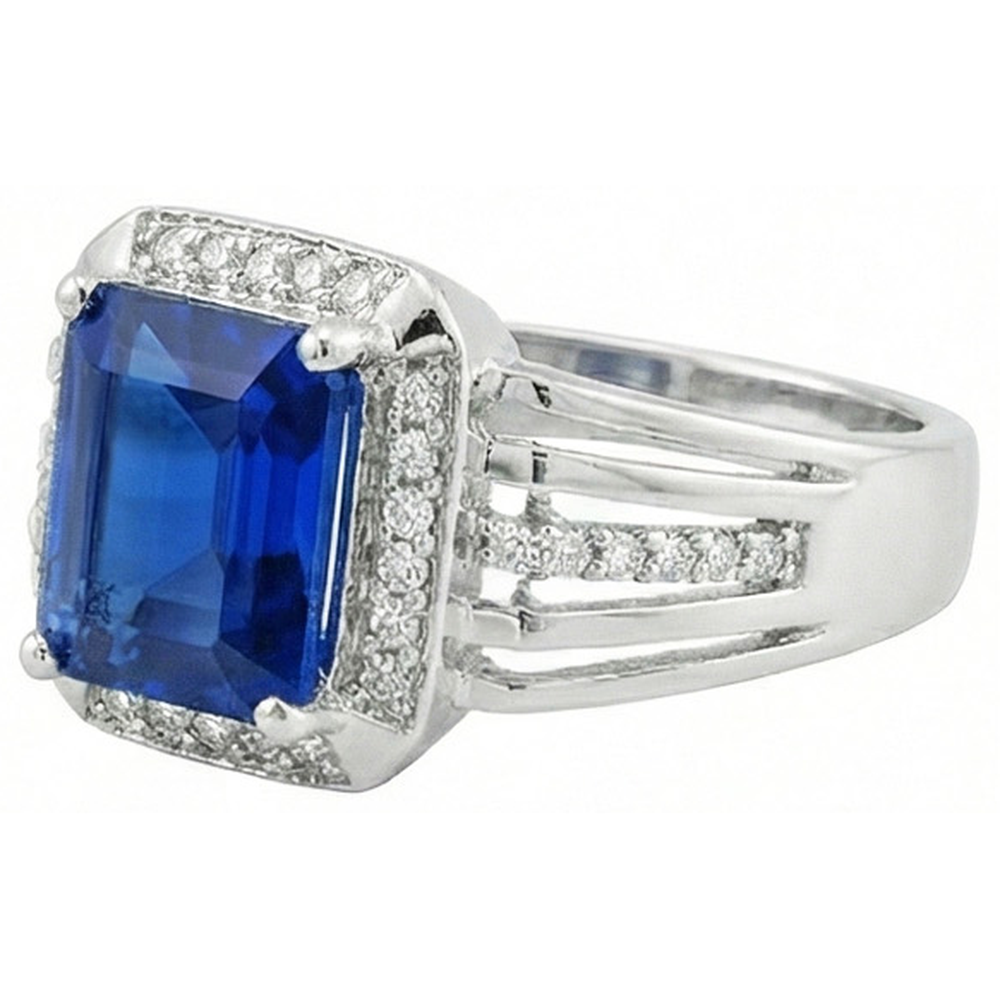 Anello da uomo con diamante zaffiro blu taglio smeraldo con accenti 3.50 carati
