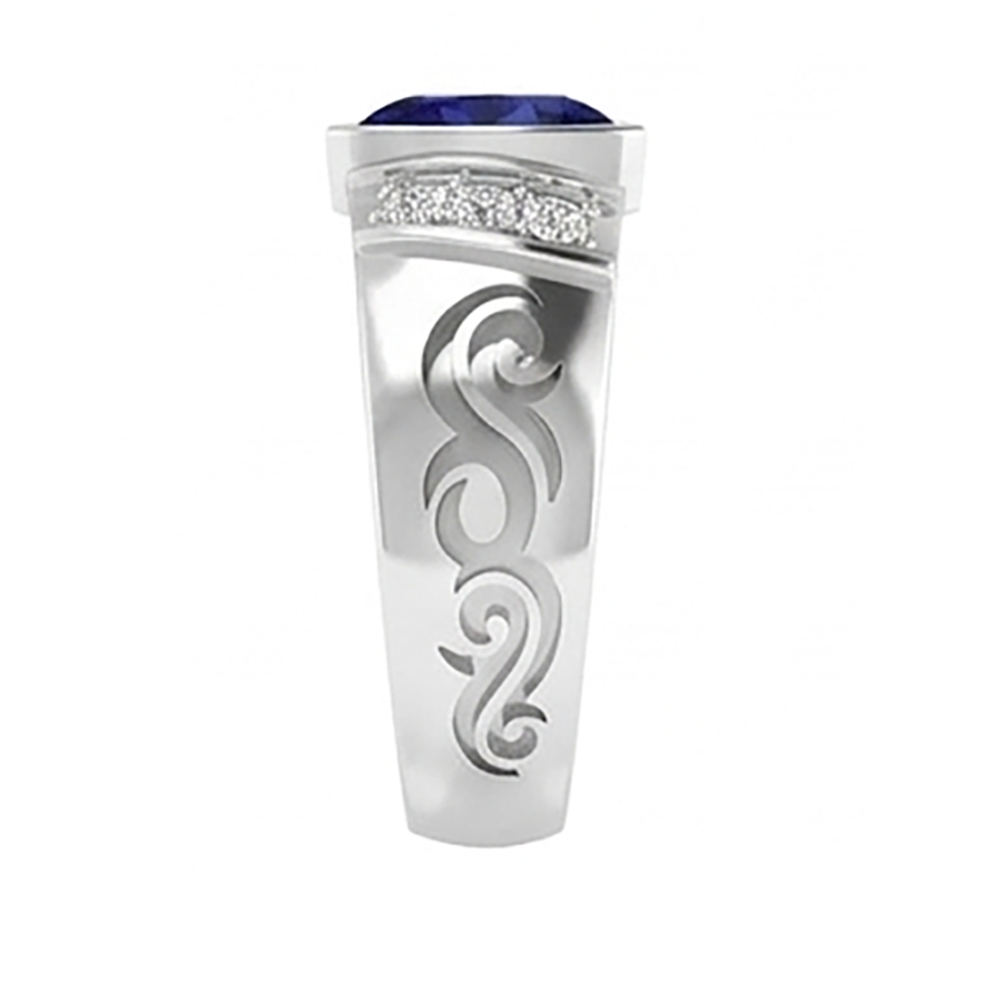 Anello da uomo con diamanti in oro stile antico zaffiro taglio trilioni 1,90 ct