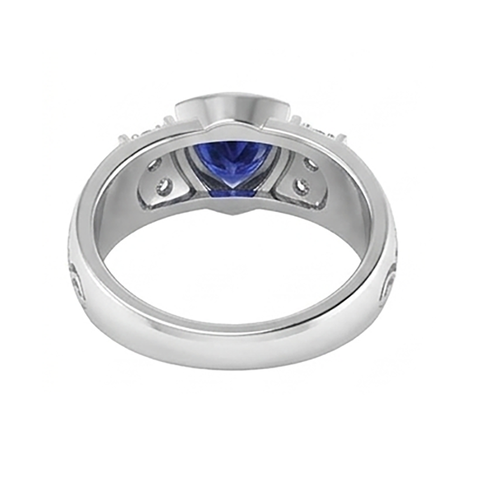 Anello da uomo con diamanti in oro stile antico zaffiro taglio trilioni 1,90 ct