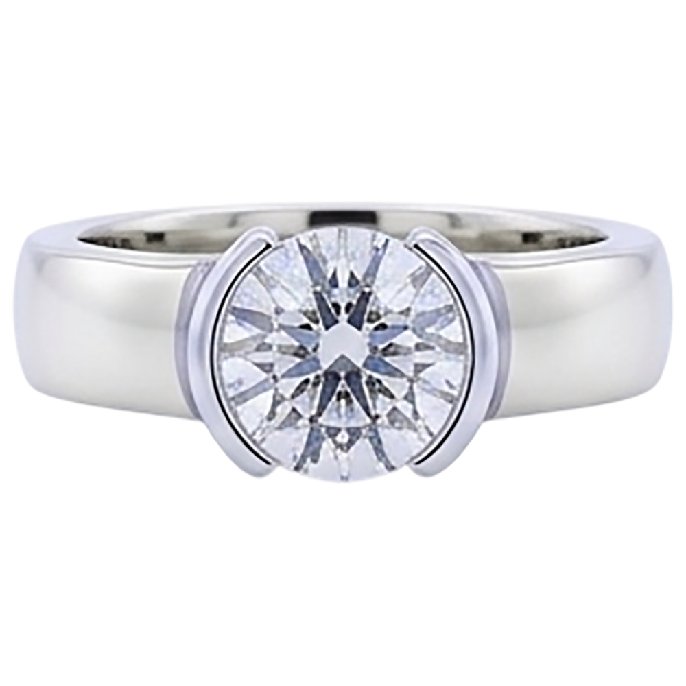 Anello da uomo con mezza lunetta in stile classico con diamante rotondo da 1 carato
