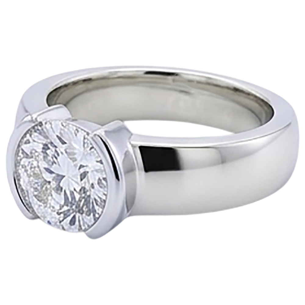 Anello da uomo con mezza lunetta in stile classico con diamante rotondo da 1 carato