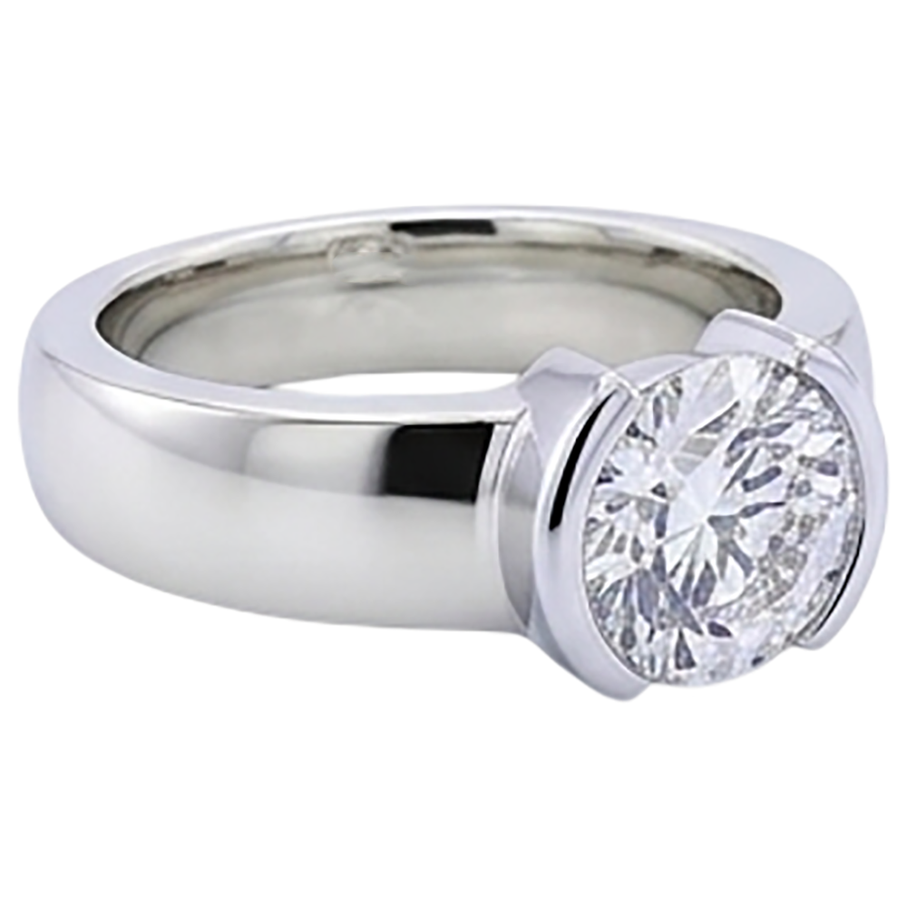 Anello da uomo con mezza lunetta in stile classico con diamante rotondo da 1 carato