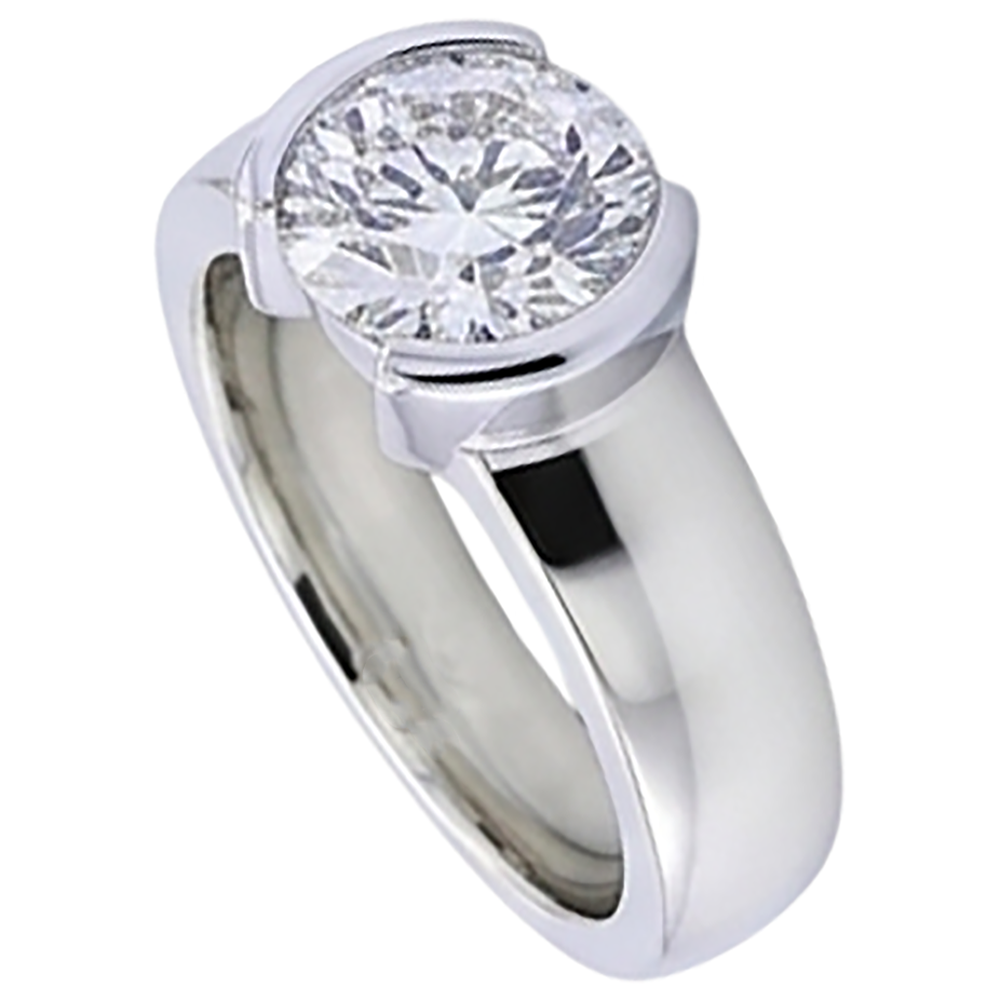Anello da uomo con mezza lunetta in stile classico con diamante rotondo da 1 carato
