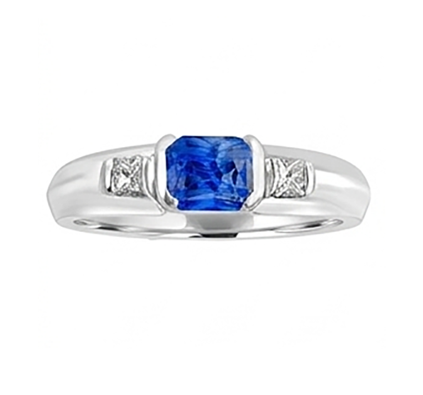 Anello da uomo con pietre preziose Princess Diamond Gold Bar Set Zaffiro blu 1,75 ct