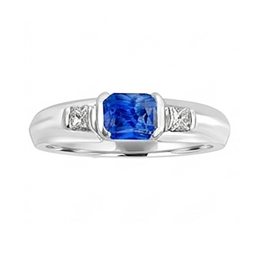 Anello da uomo con pietre preziose Princess Diamond Gold Bar Set Zaffiro blu 1,75 ct