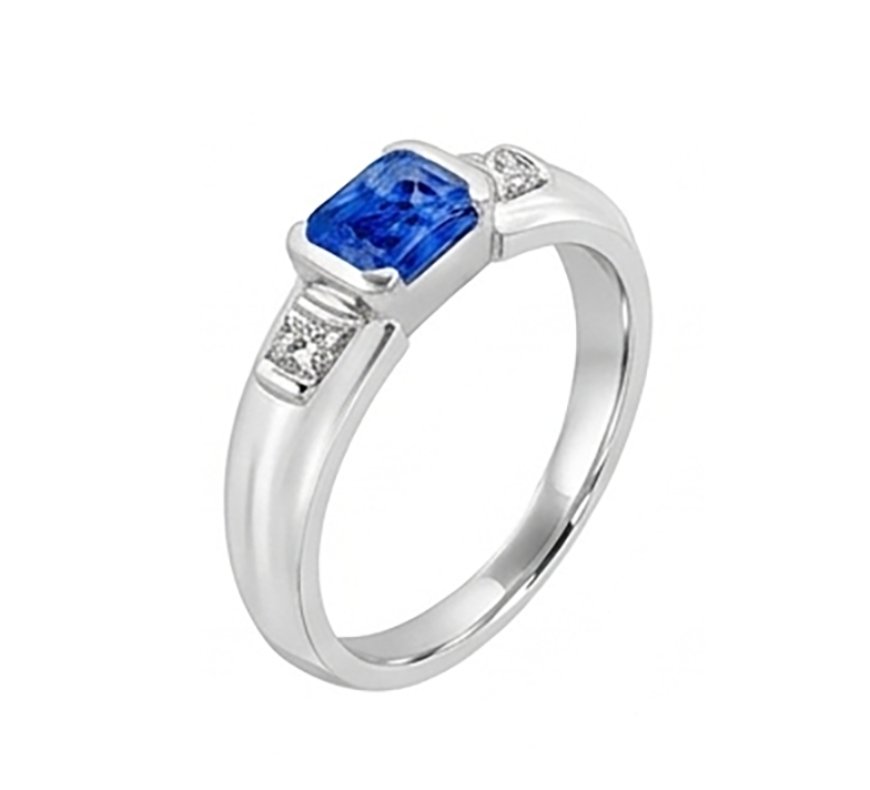 Anello da uomo con pietre preziose Princess Diamond Gold Bar Set Zaffiro blu 1,75 ct