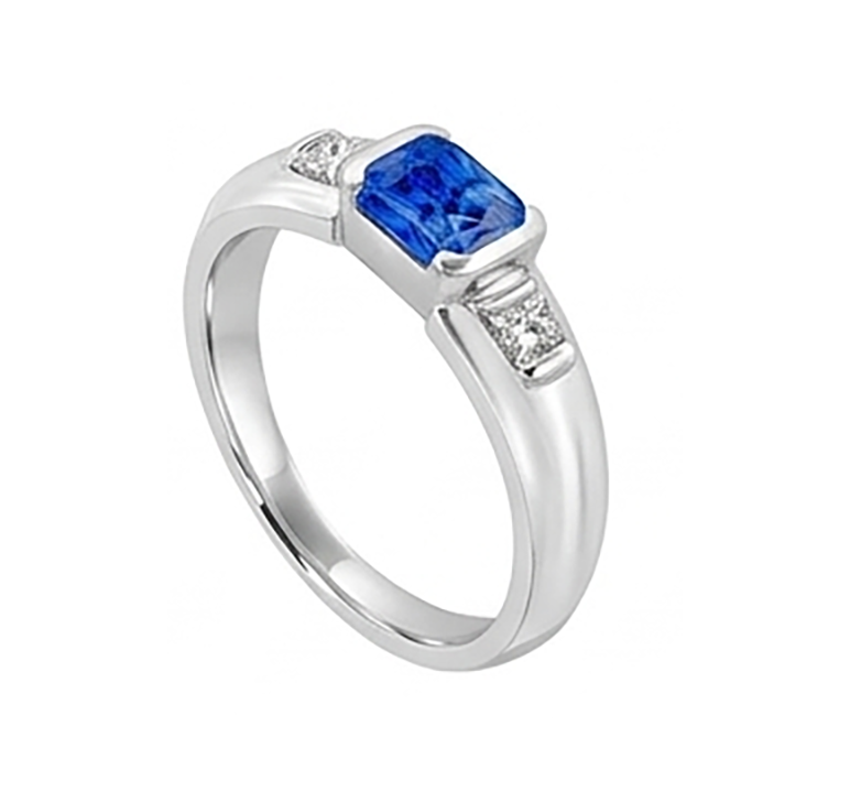 Anello da uomo con pietre preziose Princess Diamond Gold Bar Set Zaffiro blu 1,75 ct