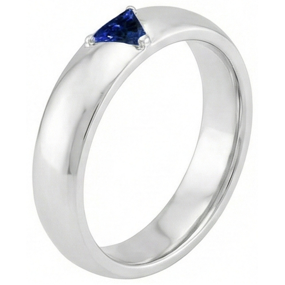 Anello da uomo con pietre preziose Solitario Trillion Deep Blue Sapphire Jewelry 0,50 Ct