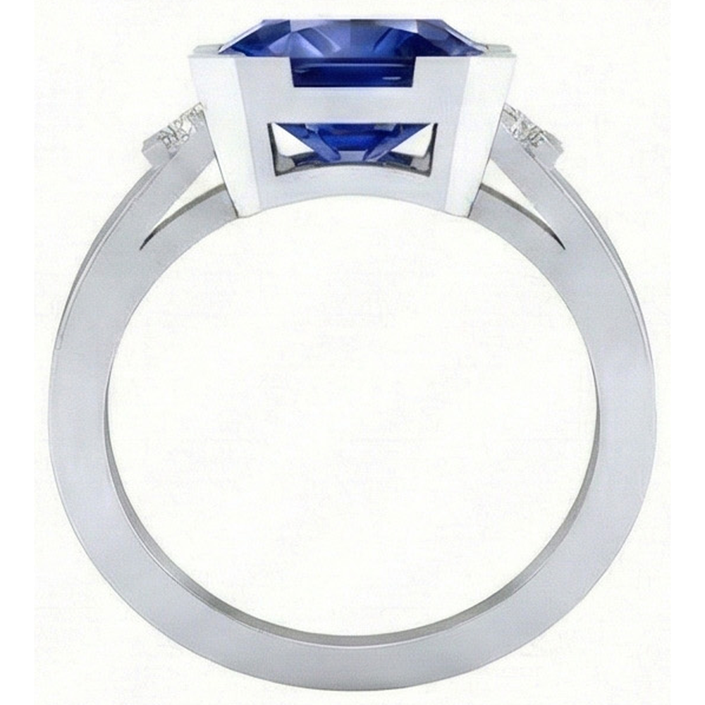 Anello da uomo con zaffiro blu 4 carati con barra incastonata in oro con diamanti Princess