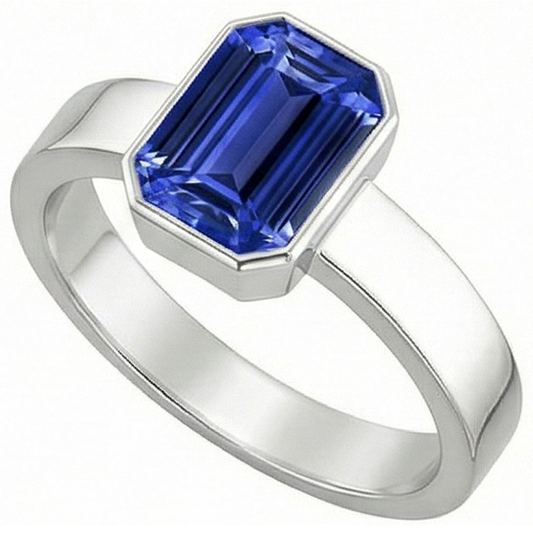 Anello da uomo con zaffiro blu con castone solitario incastonato con smeraldo gambo spesso 3 carati