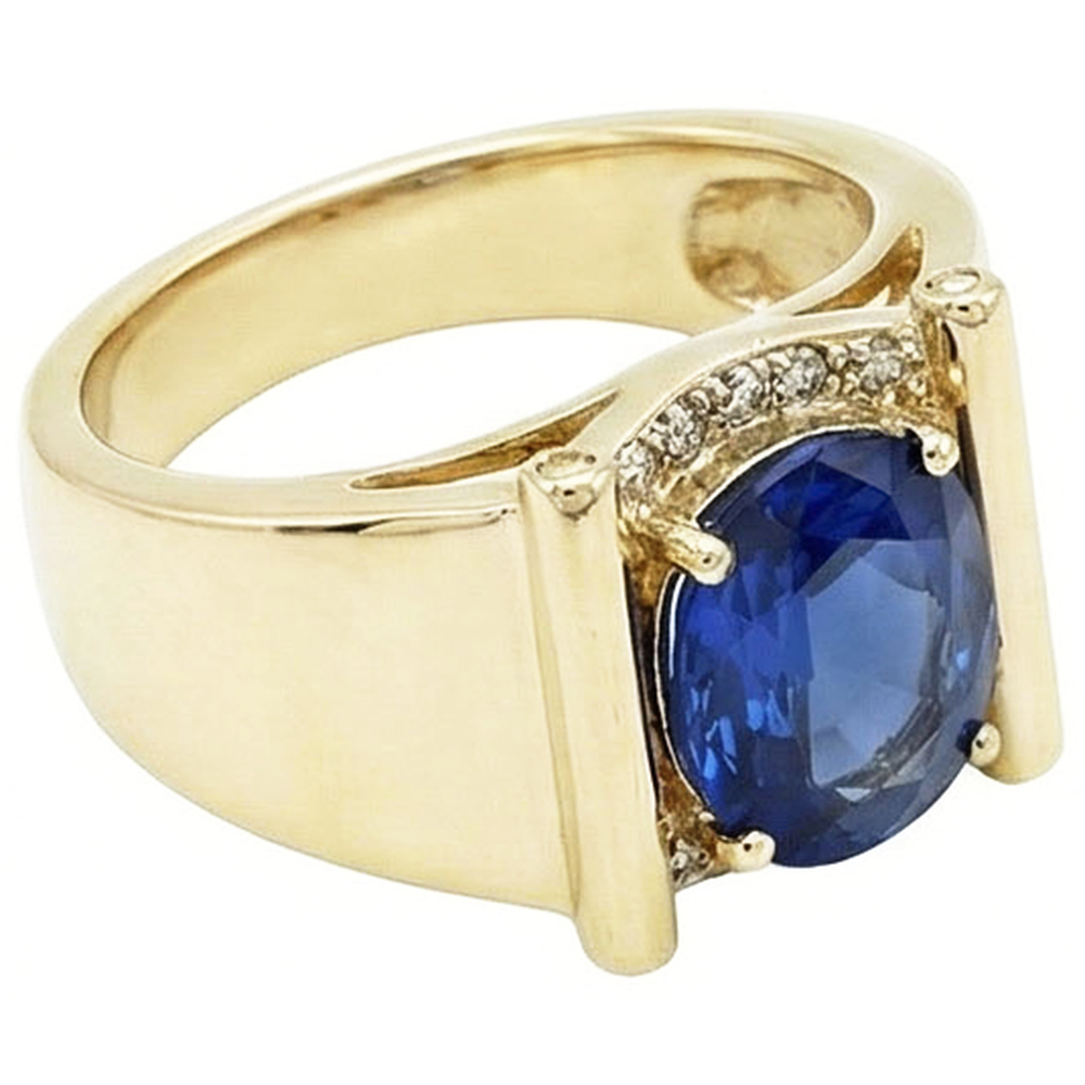Anello da uomo con zaffiro di Ceylon e diamanti da 2,25 carati, gioielli in oro 14K