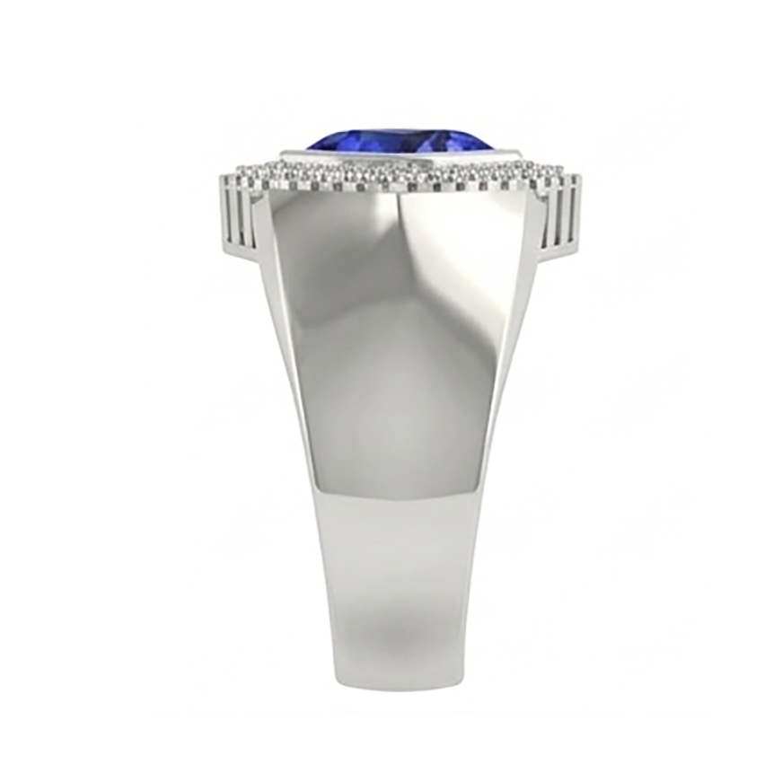 Anello da uomo con zaffiro trilione di 2.50 carati di diamanti in oro bianco 14K