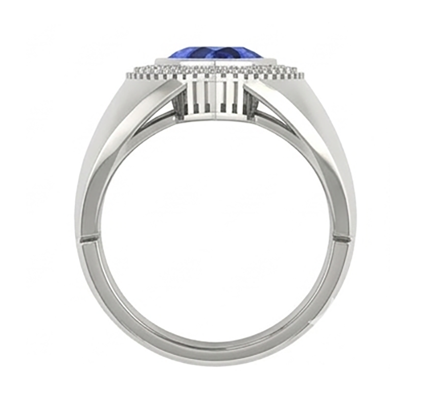 Anello da uomo con zaffiro trilione di 2.50 carati di diamanti in oro bianco 14K