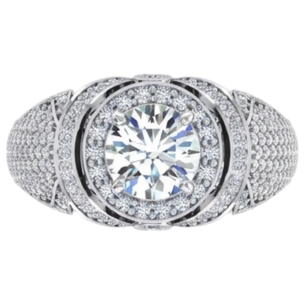 Anello da uomo grande diamante rotondo con accenti 5.50 carati oro bianco 14K