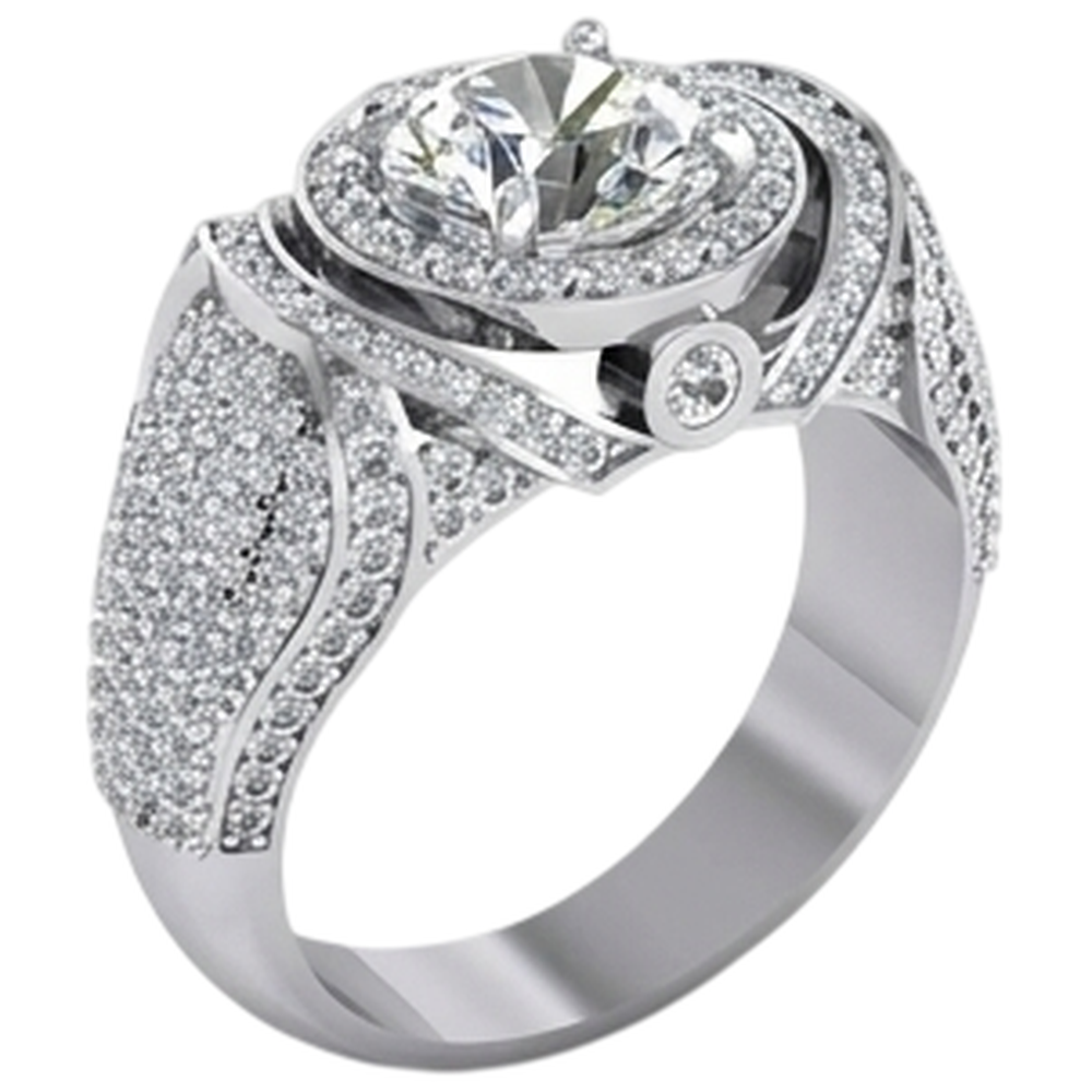 Anello da uomo grande diamante rotondo con accenti 5.50 carati oro bianco 14K