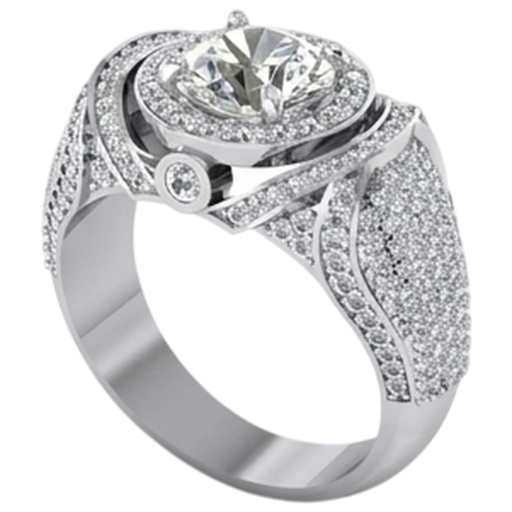 Anello da uomo grande diamante rotondo con accenti 5.50 carati oro bianco 14K