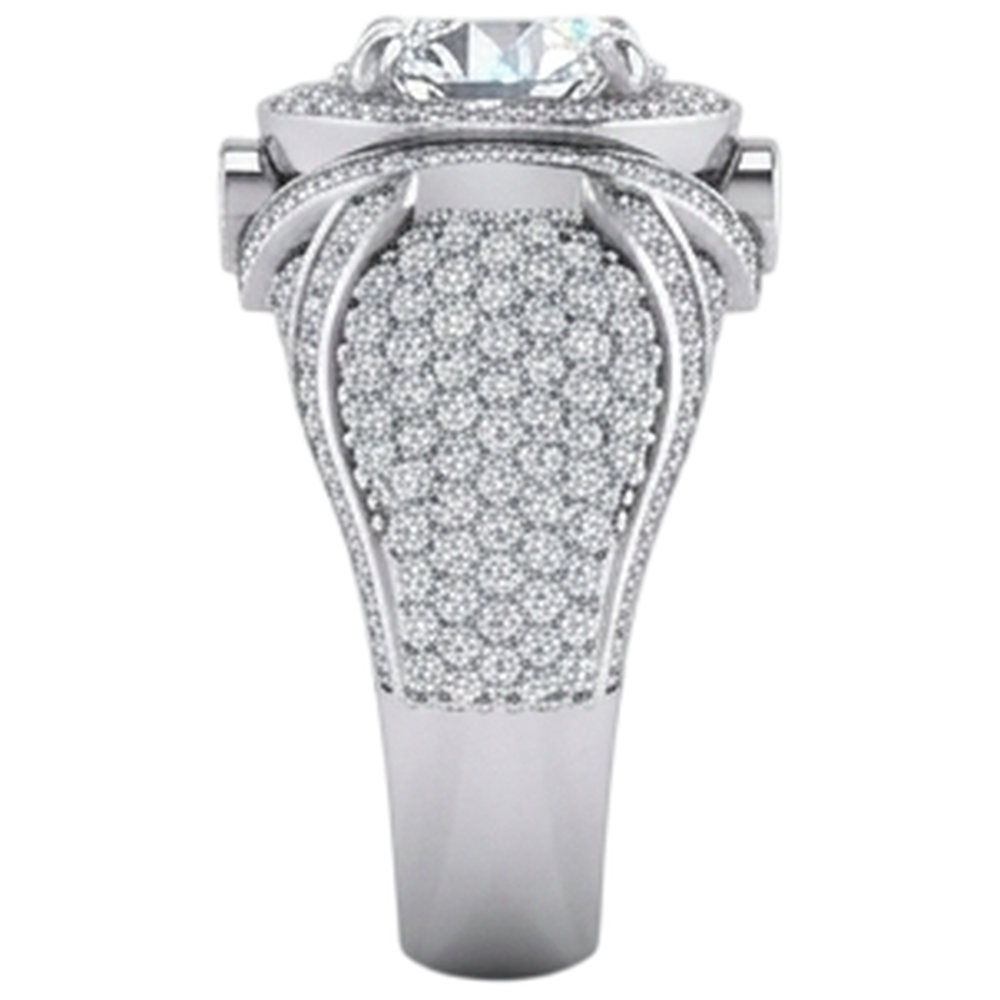 Anello da uomo grande diamante rotondo con accenti 5.50 carati oro bianco 14K