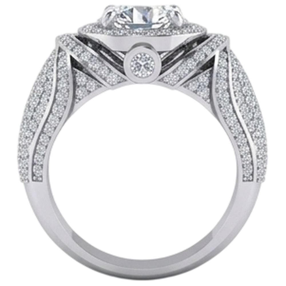 Anello da uomo grande diamante rotondo con accenti 5.50 carati oro bianco 14K