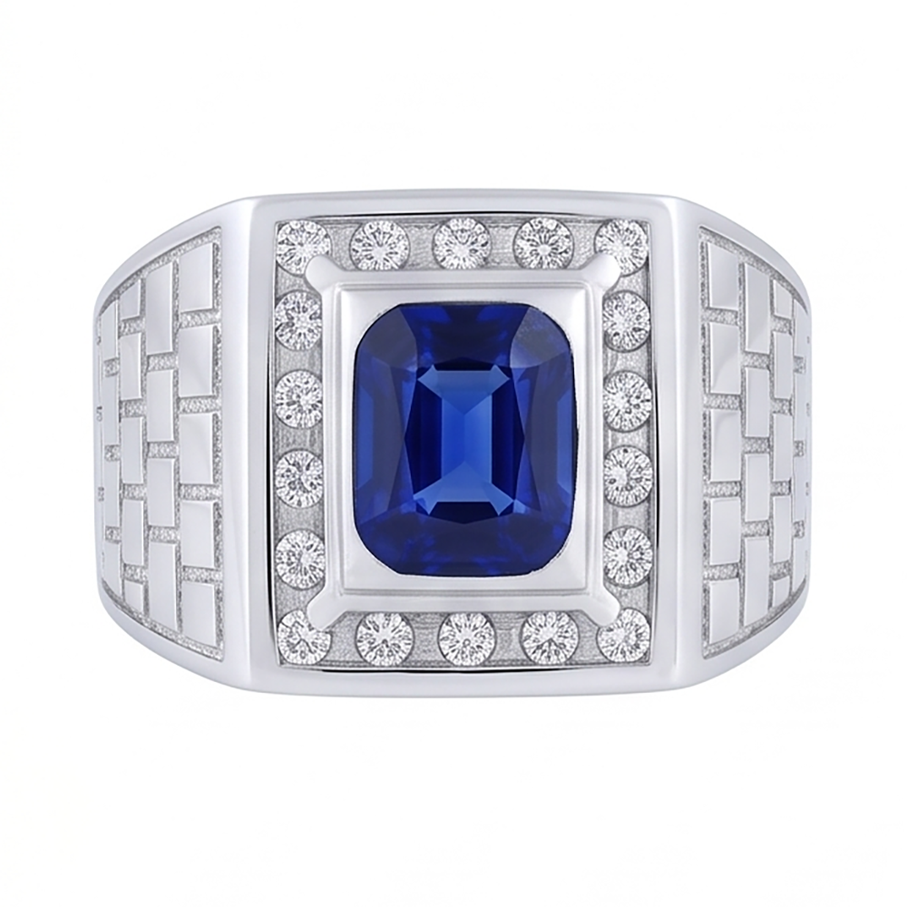 Anello da uomo in oro bianco 14K con zaffiro stile antico da 2.50 ct