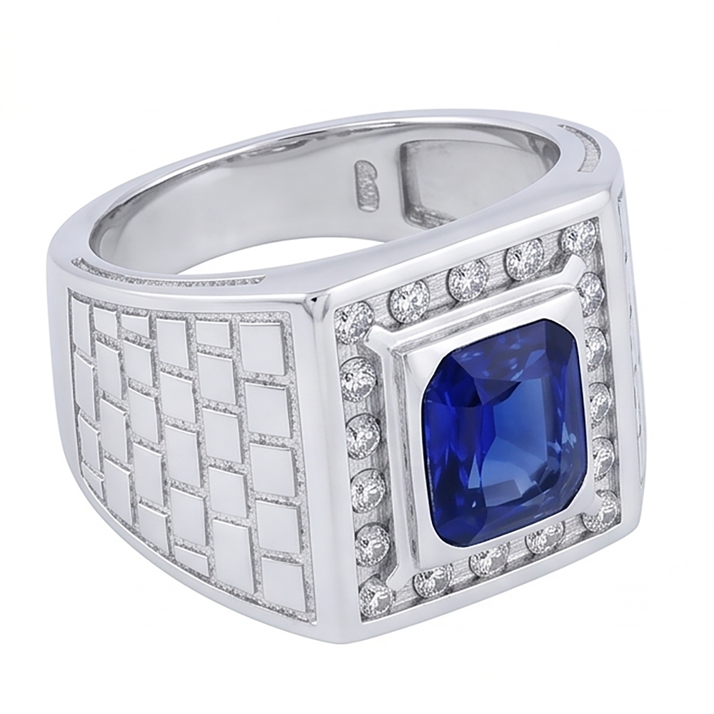 Anello da uomo in oro bianco 14K con zaffiro stile antico da 2.50 ct