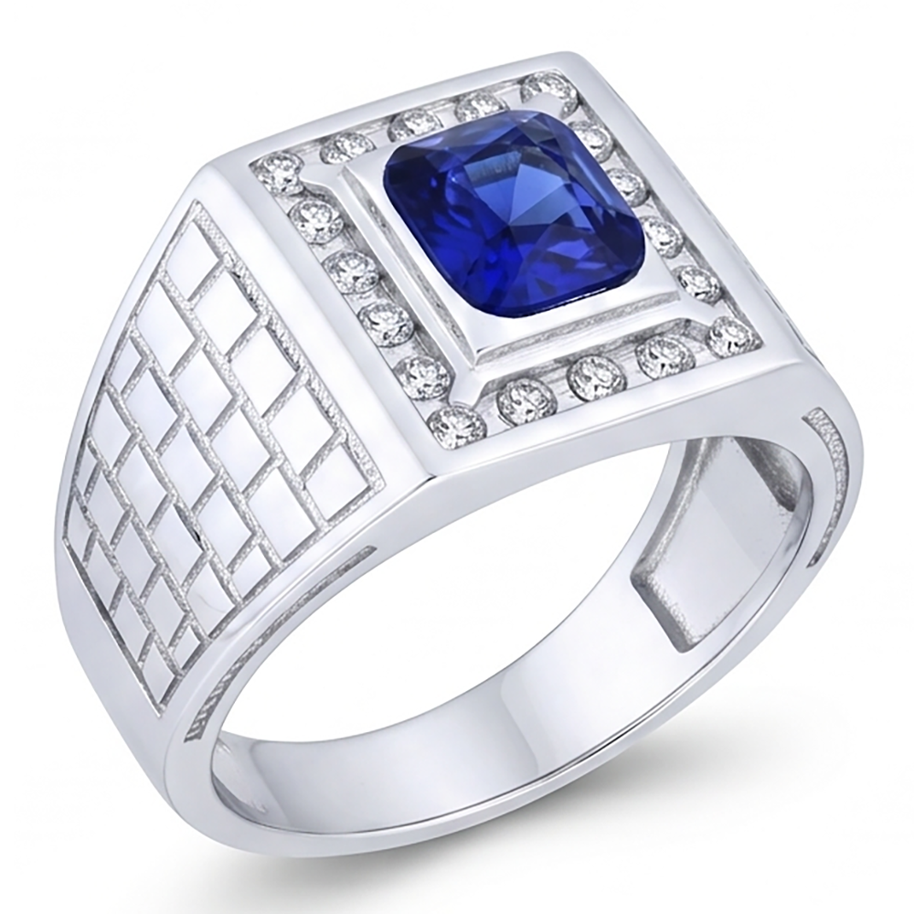 Anello da uomo in oro bianco 14K con zaffiro stile antico da 2.50 ct