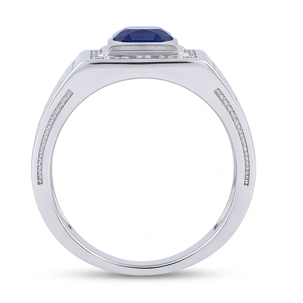 Anello da uomo in oro bianco 14K con zaffiro stile antico da 2.50 ct