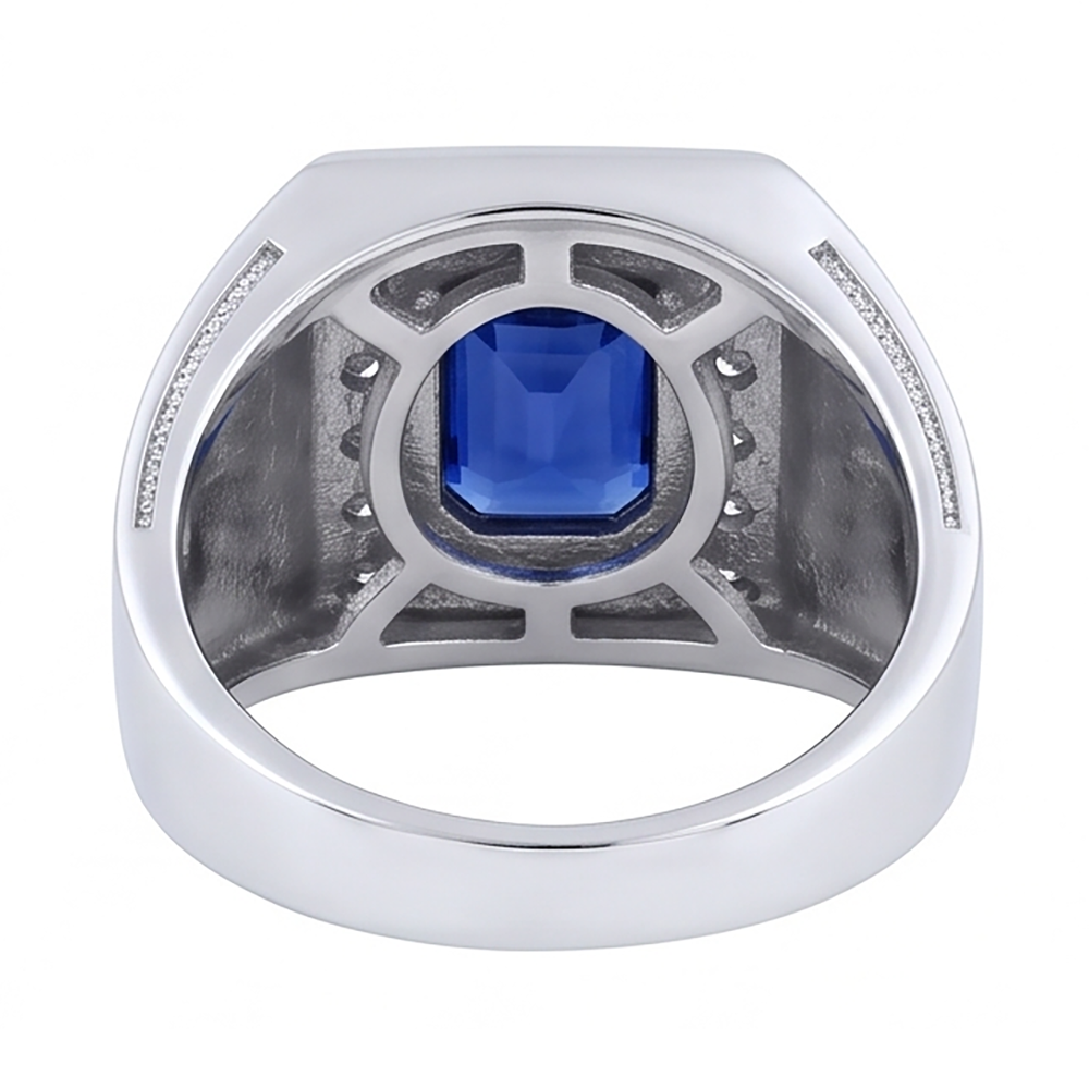 Anello da uomo in oro bianco 14K con zaffiro stile antico da 2.50 ct