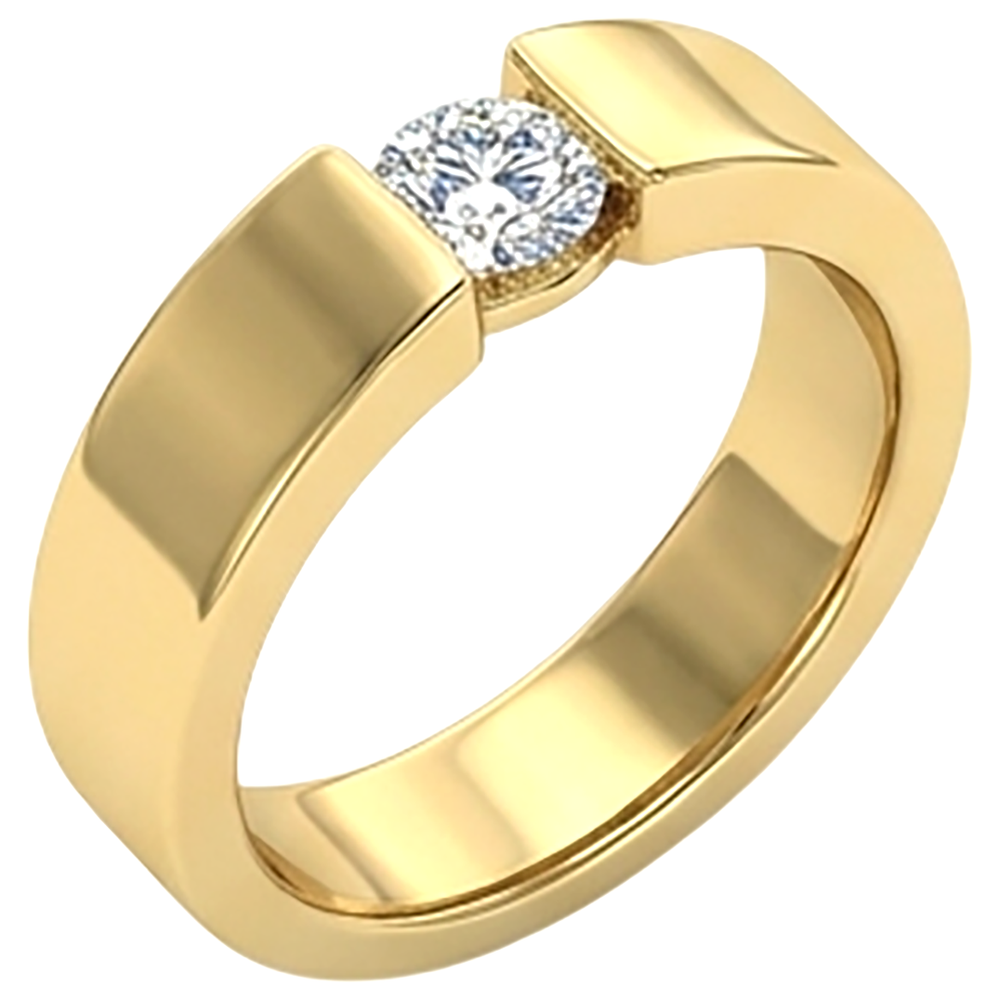 Anello da uomo in oro giallo 14K con diamanti rotondi da 1 carato a fascia elastica