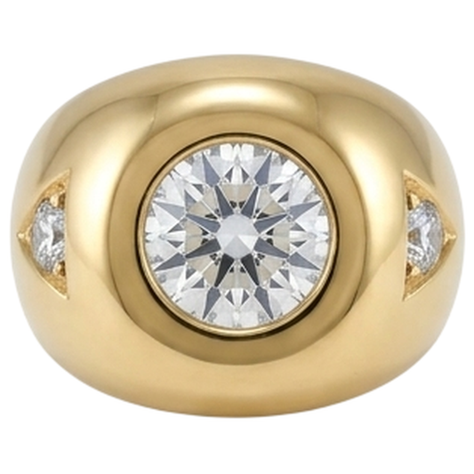 Anello da uomo in oro giallo con diamanti tondi taglio antico Tre pietre 2.25 carati