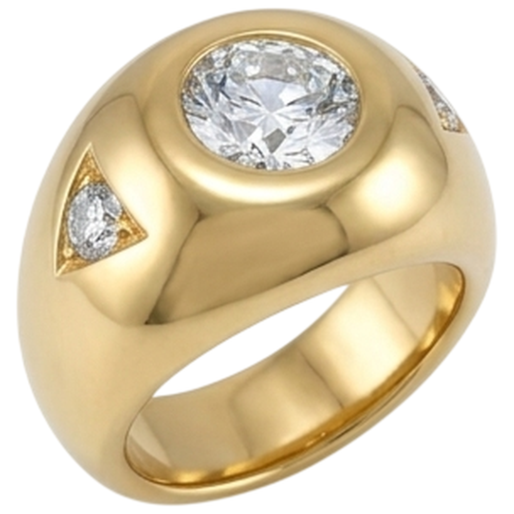 Anello da uomo in oro giallo con diamanti tondi taglio antico Tre pietre 2.25 carati