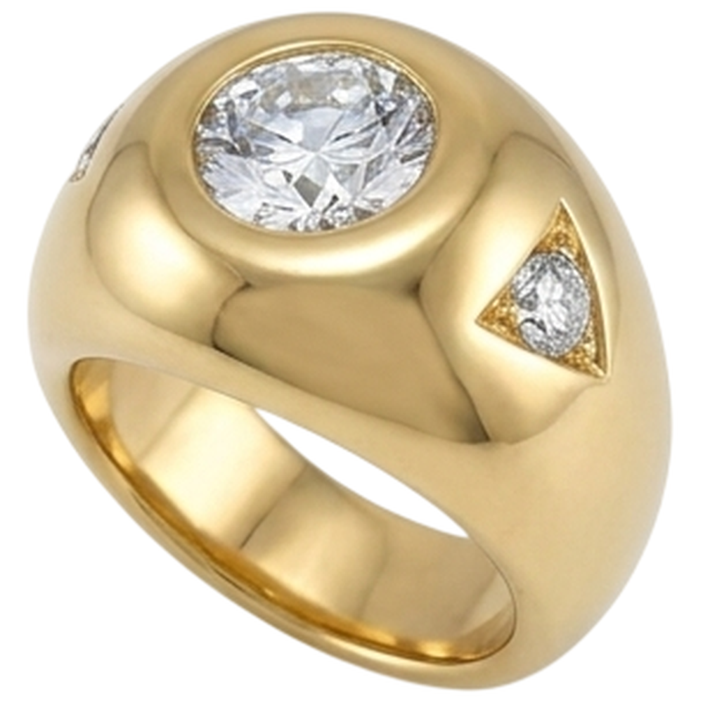 Anello da uomo in oro giallo con diamanti tondi taglio antico Tre pietre 2.25 carati
