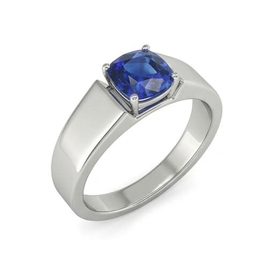 Anello da uomo solitario in oro con cuscino in zaffiro di Ceylon da 1,50 ct